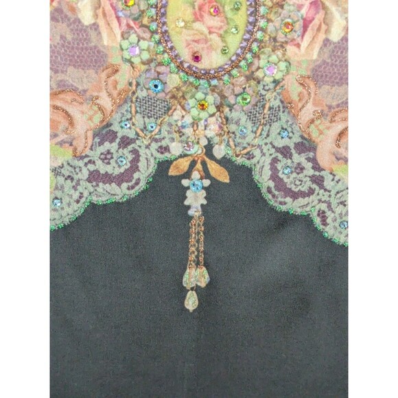 Michal Negrin Floral Cami Top Embellished Jewels Baroque Boho Chic Y2K Rare Sz M - Picture 6 of 15